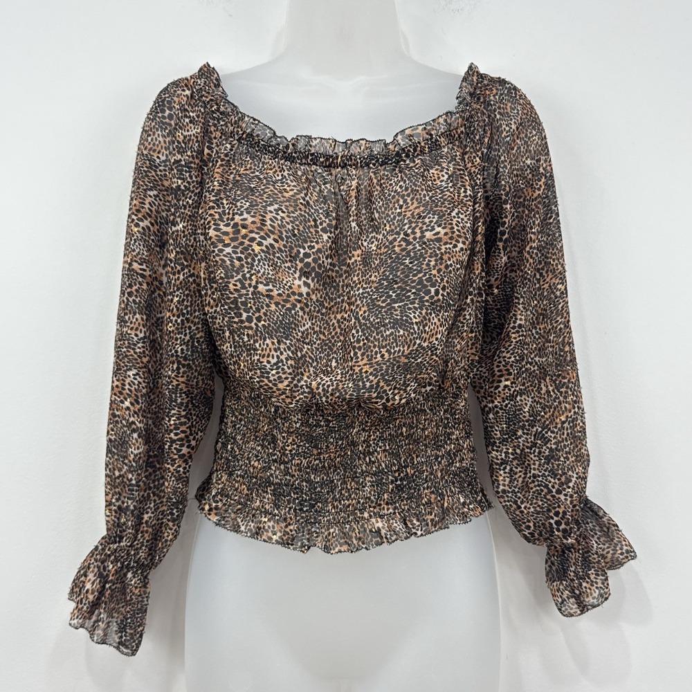 L'agence Lilia Blouse XS Animal Print Off The Shoulder Sheer Fairy Grunge Y2K